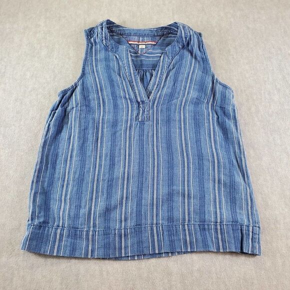 Tommy Hilfiger Shirt Womens Medium Blue Striped Sleeveless V Neck Cotton Top - Picture 1 of 6